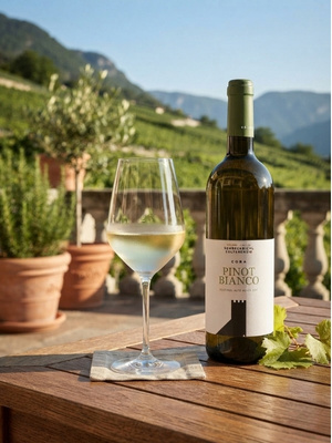 Pinot Bianco in Glas auf Tisch